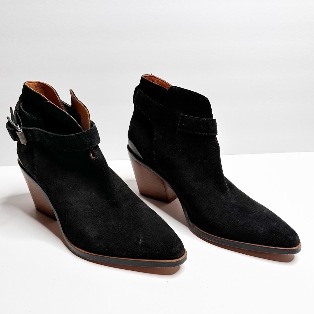 Rag & Bone Women's Fashion Boots with Heels Buckles Black Suede Size 38